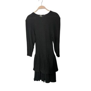 Vintage Choon black sparkle ruffle fittle peplum dress women‎ Small/medium